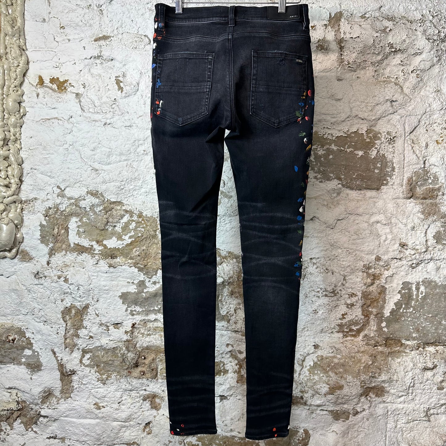 Amiri Multicolor Paint Splatter Black Denim Jeans Sz 30