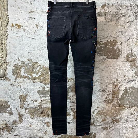 Amiri Multicolor Paint Splatter Black Denim Jeans Sz 30