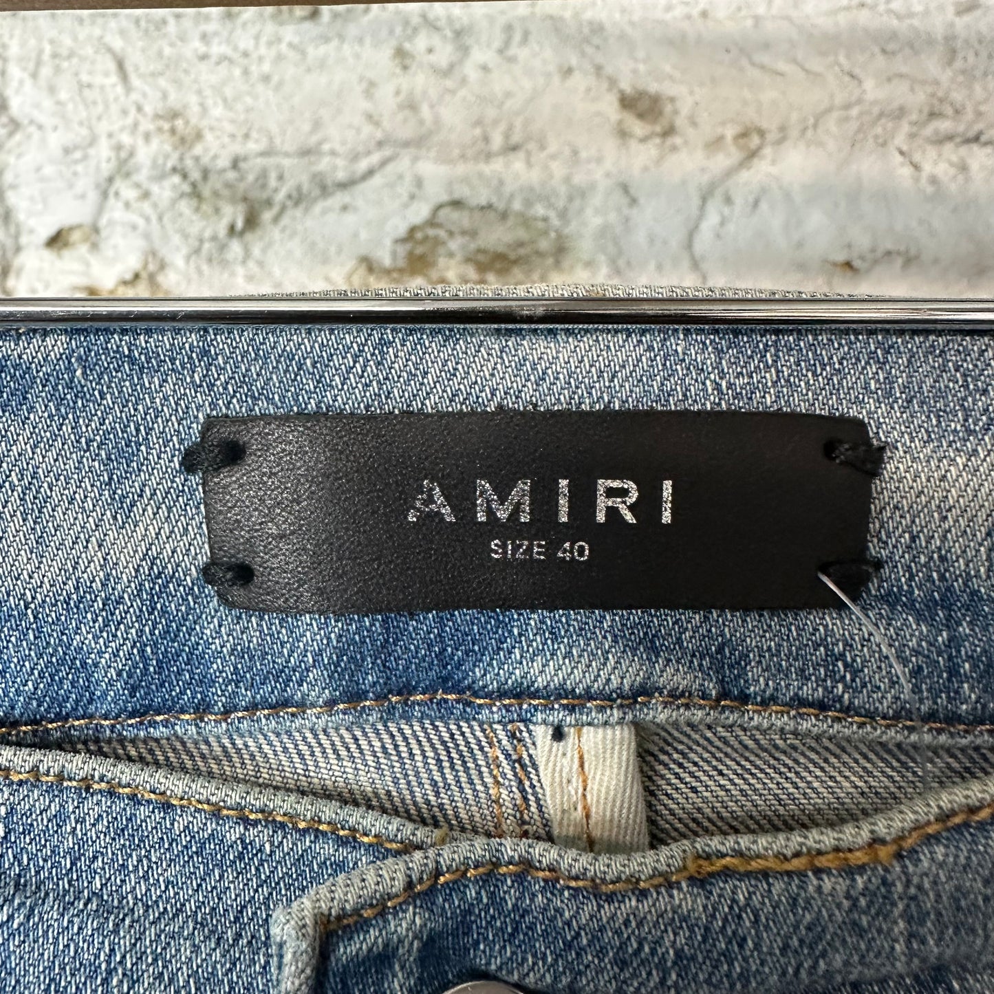 Amiri MX1 Orange Paisley Patches Blue Denim Jeans Sz 40