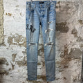 Amiri Black Old English Spell Blue Denim Jeans Sz 32
