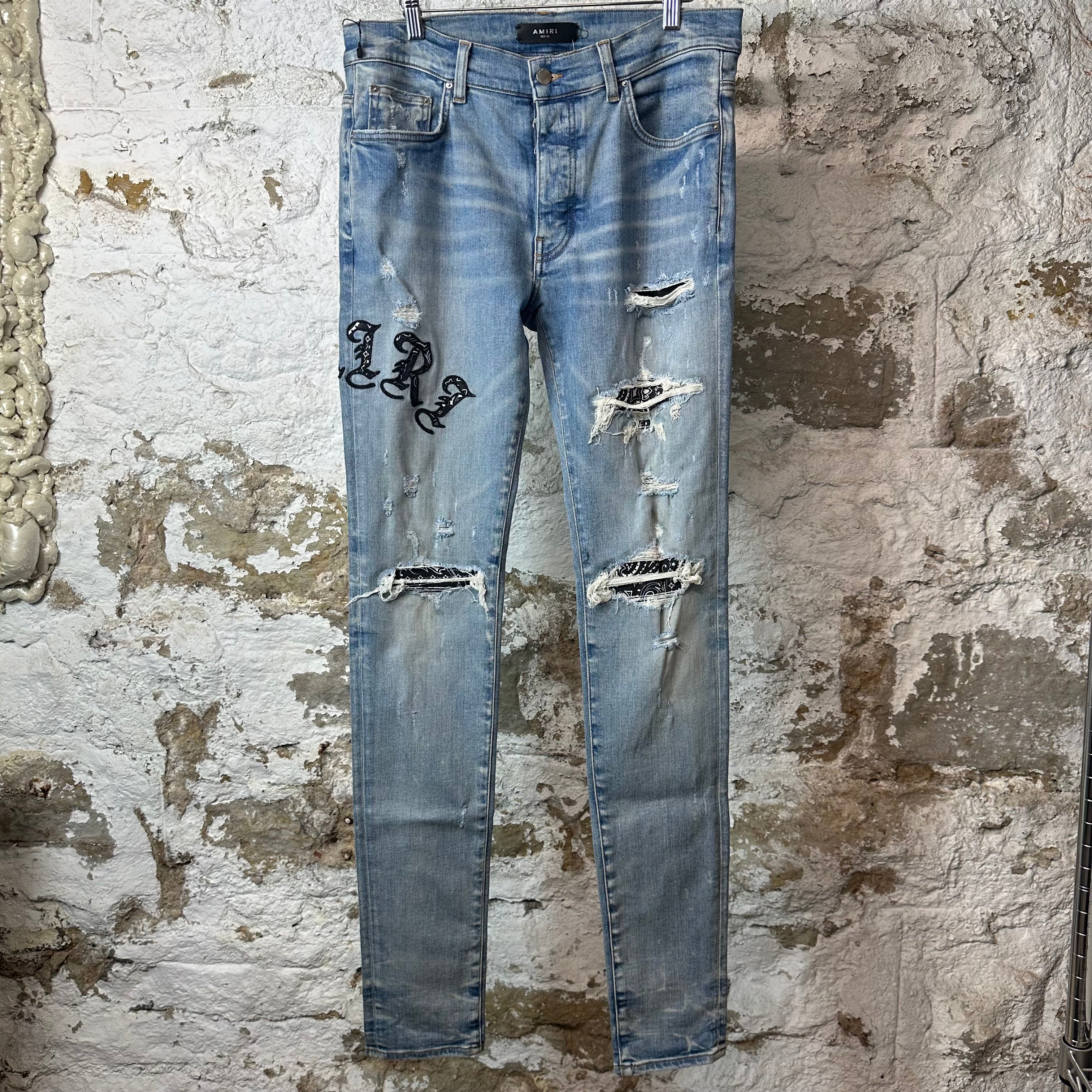 Amiri Black Old English Spell Blue Denim Jeans Sz 32