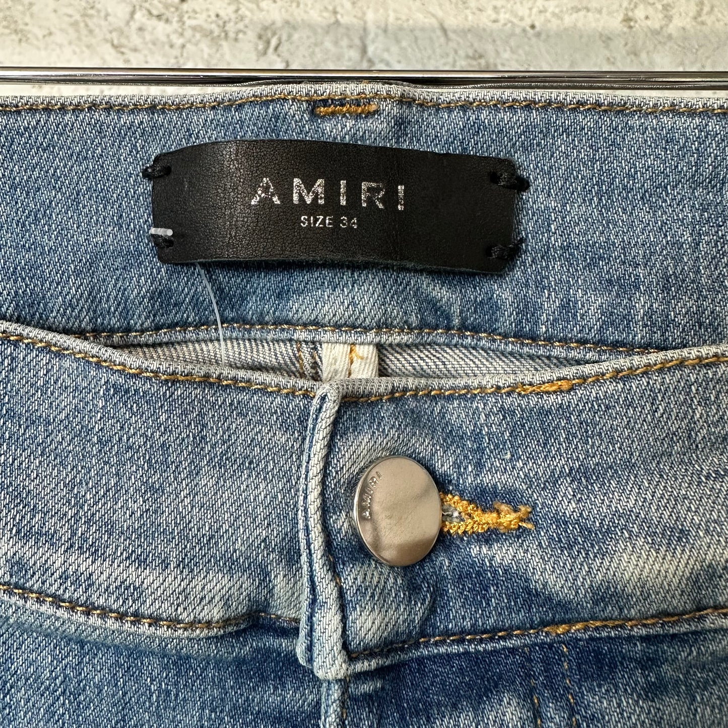 Amiri MX1 Red Suede Blue Denim Jeans Sz 34