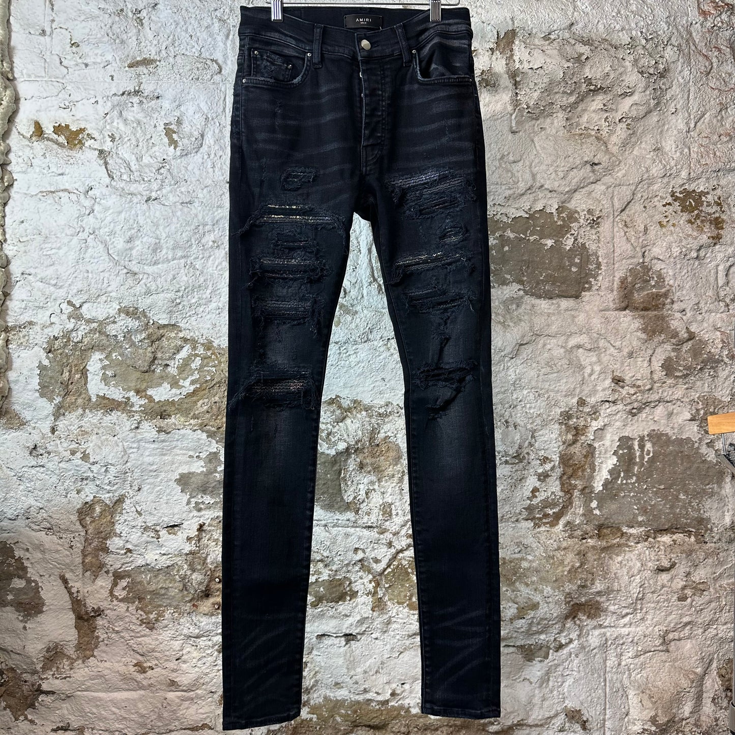 Amiri MX1 Multicolor Paisley Thrasher Black Denim Jeans Sz 30