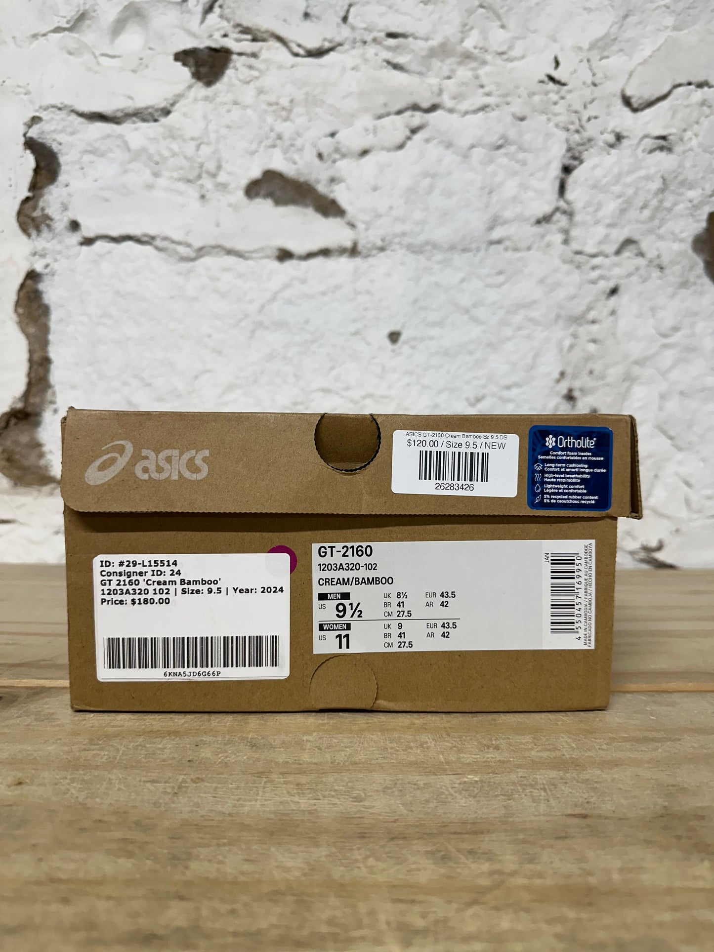 Asics GT-2160 Cream Bamboo Sz 9.5 DS