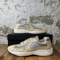 Prada Americas Cup Beige Patent Grey White Sneaker Sz 14