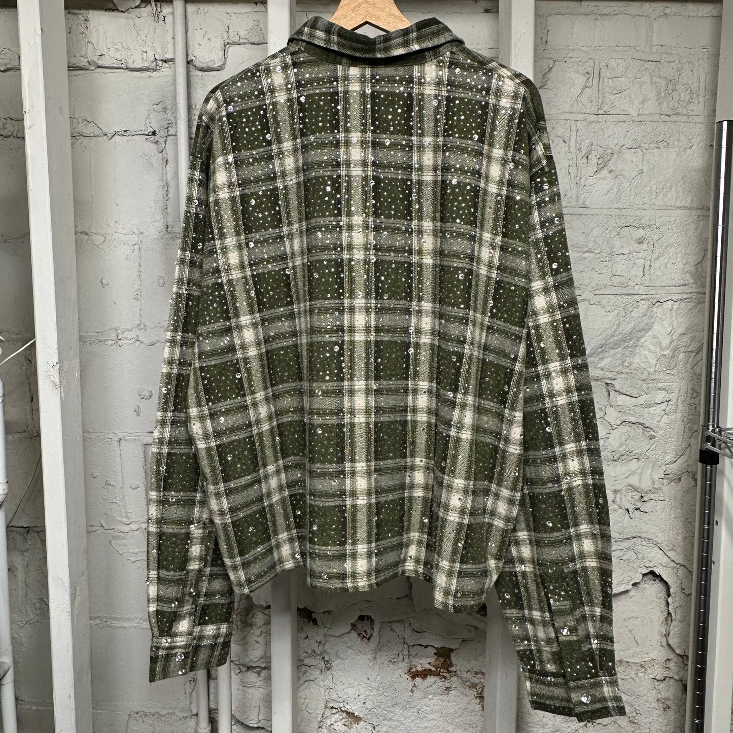 Vale Green Rhinestone Flannel Sz XXL