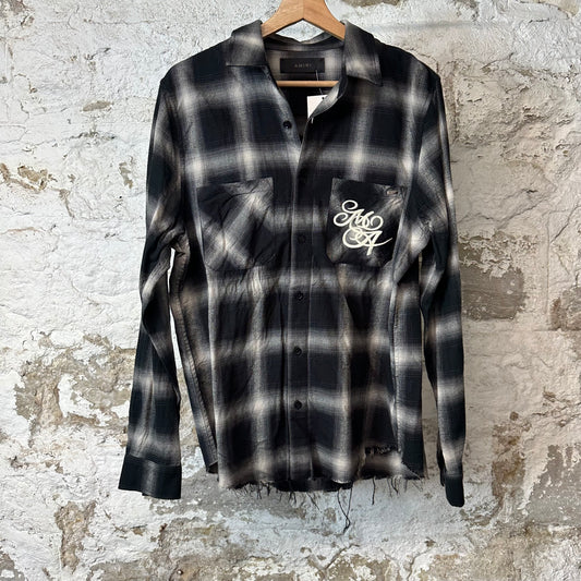 Amiri Grey Plaid Swirl Flannel Sz M