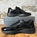 Prada Americas Cup Triple Black Patent Sneaker Sz 9