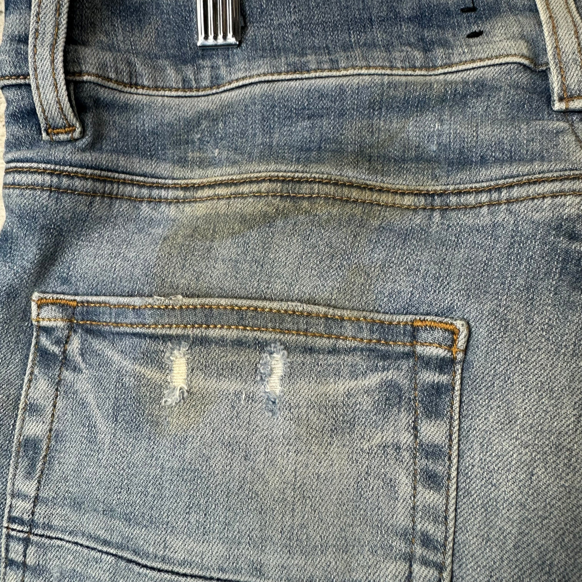 Amiri Black Old English Spell Blue Denim Jeans Sz 33