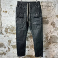 Rick Owens DRKSHDW Black Waxed Cargo Creatch Pants Sz M