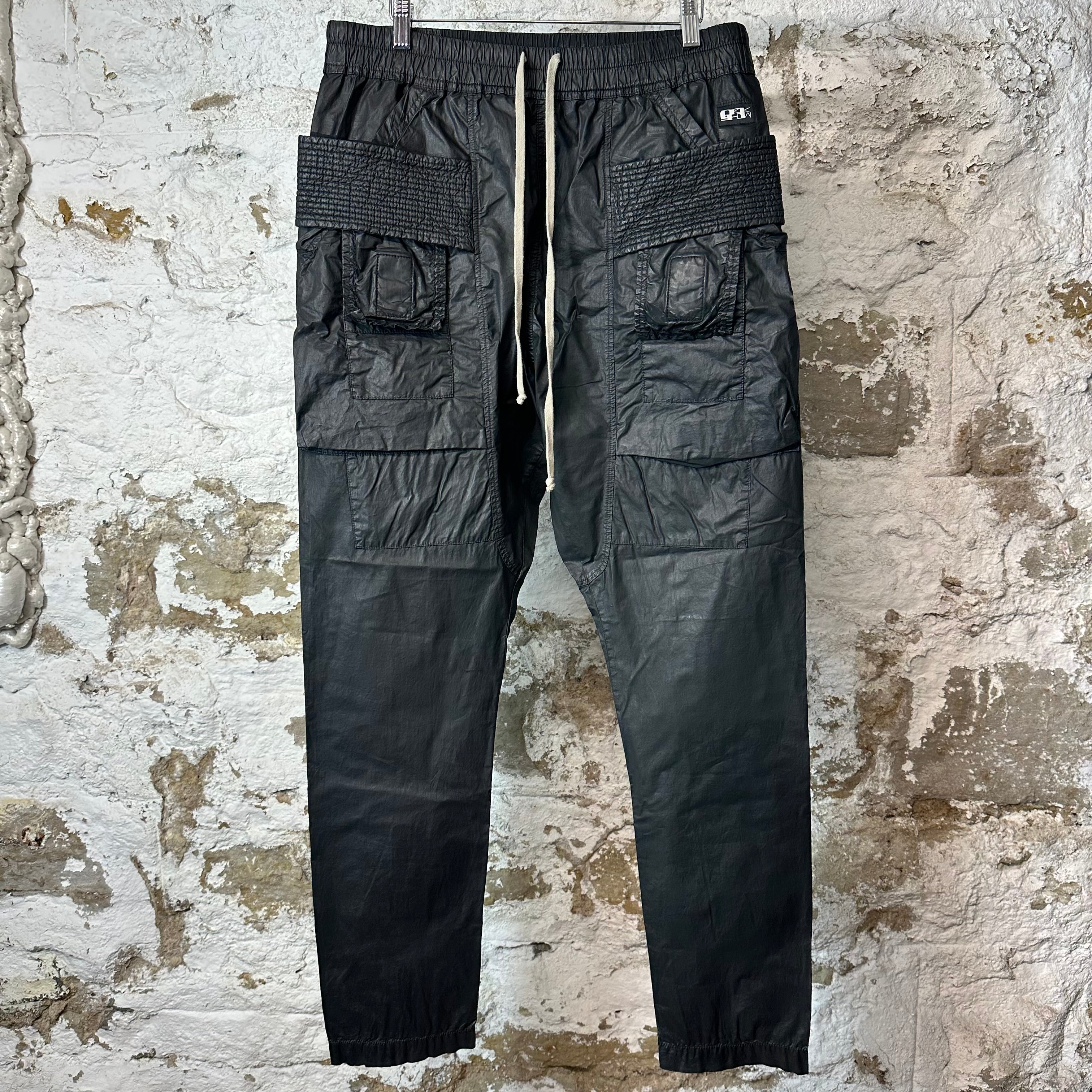 Rick Owens DRKSHDW Black Waxed Cargo Creatch Pants Sz M