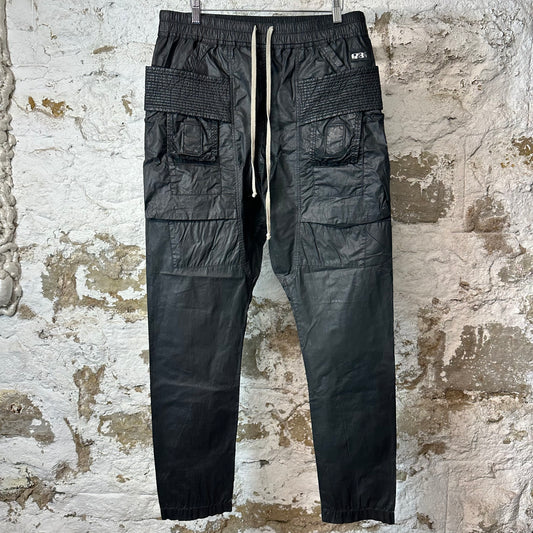 Rick Owens DRKSHDW Black Waxed Cargo Creatch Pants Sz M