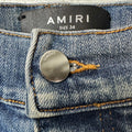 Amiri Felt Spellout Distressed Blue Denim Jeans Sz 34