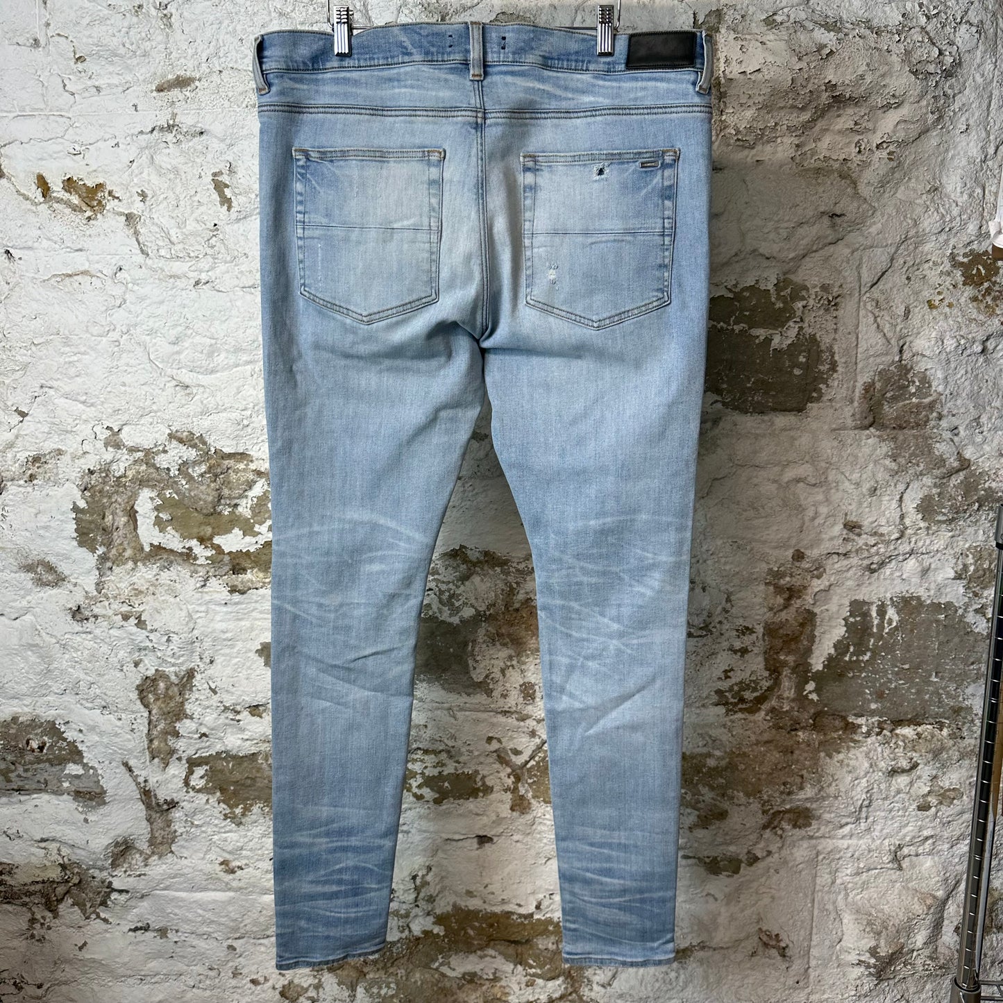 Amiri MX1 Grey Suede Light Blue Denim Jeans Sz 38