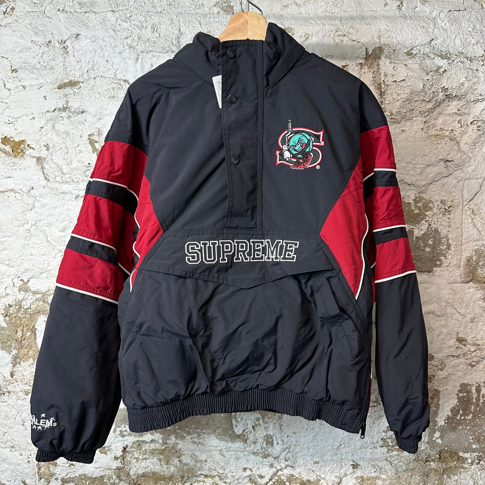 Supreme Salem Black Red Half Zip Stadium Jacket Sz M DS