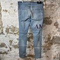 Amiri Purple Suede Core Logo Blue Denim Jeans Sz 34