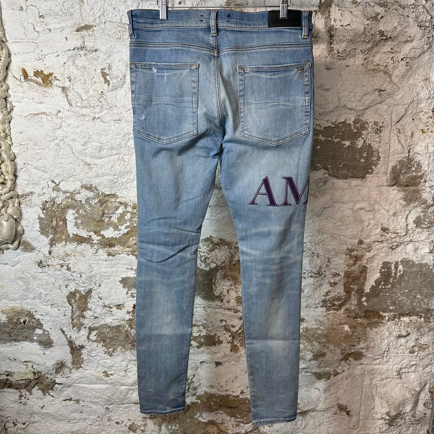Amiri Purple Suede Core Logo Blue Denim Jeans Sz 34