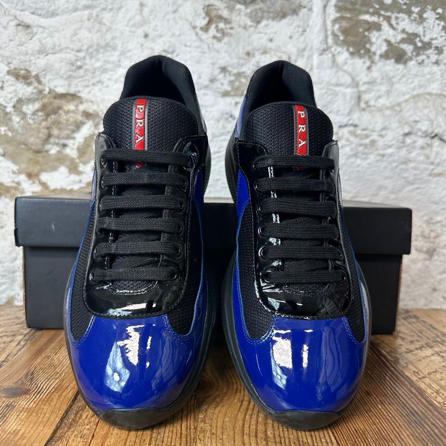 Prada Americas Cup Dark Blue Patent Black Sneaker Sz 9.5