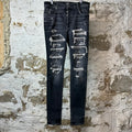 Amiri MX1 Black Paisley Thrasher Grey Denim Jeans Sz 34