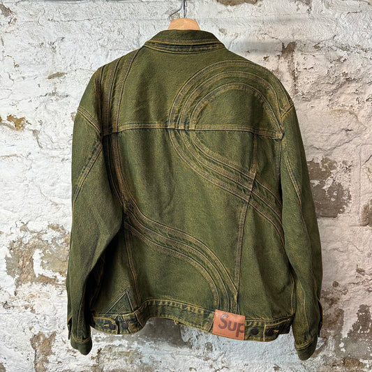 Supreme S Logo Denim Trucker Jacket Dirty Green Sz L