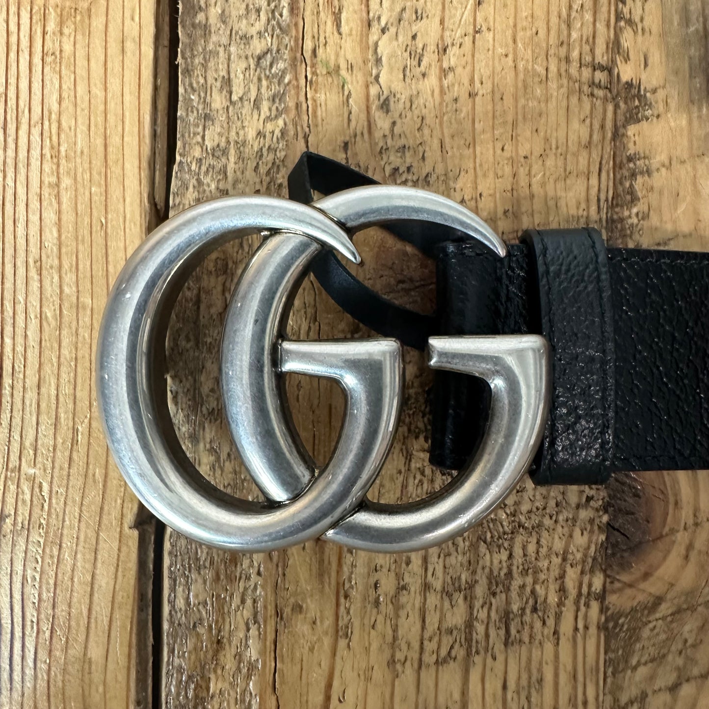 Gucci Silver GG Black Leather Belt Sz (90/36) W/ Box