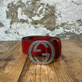 Gucci Silver GG Buckle Red Belt Sz (90/36)