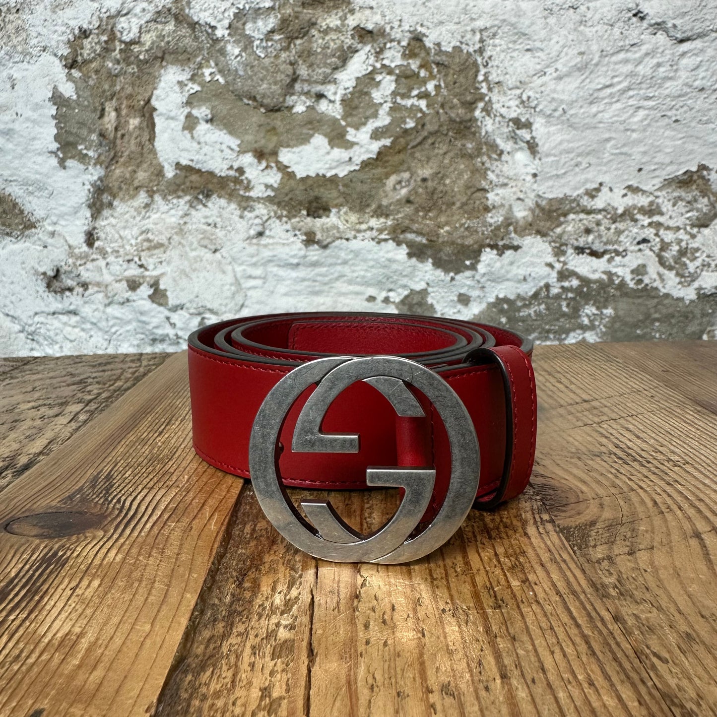 Gucci Silver GG Buckle Red Belt Sz (90/36)