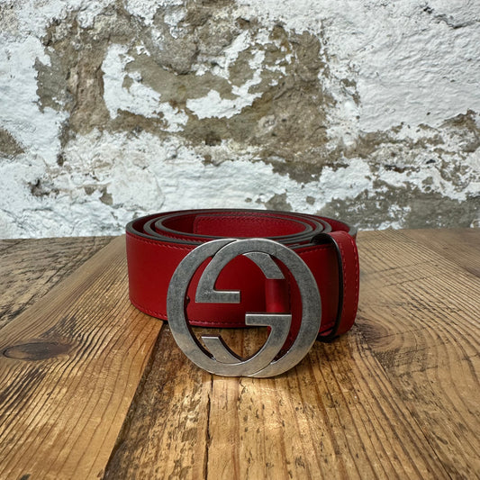 Gucci Silver GG Buckle Red Belt Sz (90/36)
