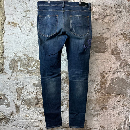 Amiri Purple Old English Spell Dark Blue Denim Jeans Sz 36
