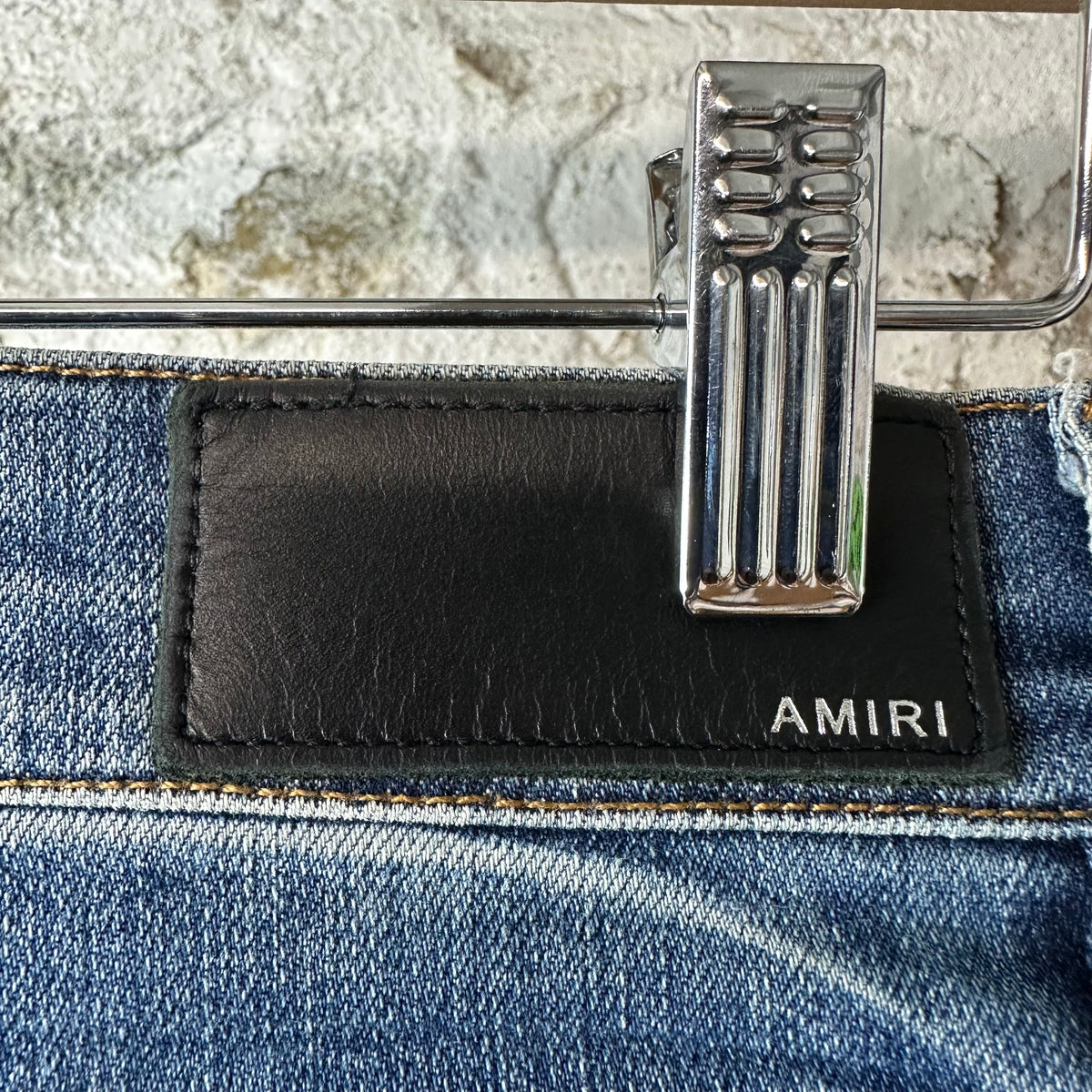 Amiri MX1 Black Leather Dark Blue Denim Jeans Sz 29