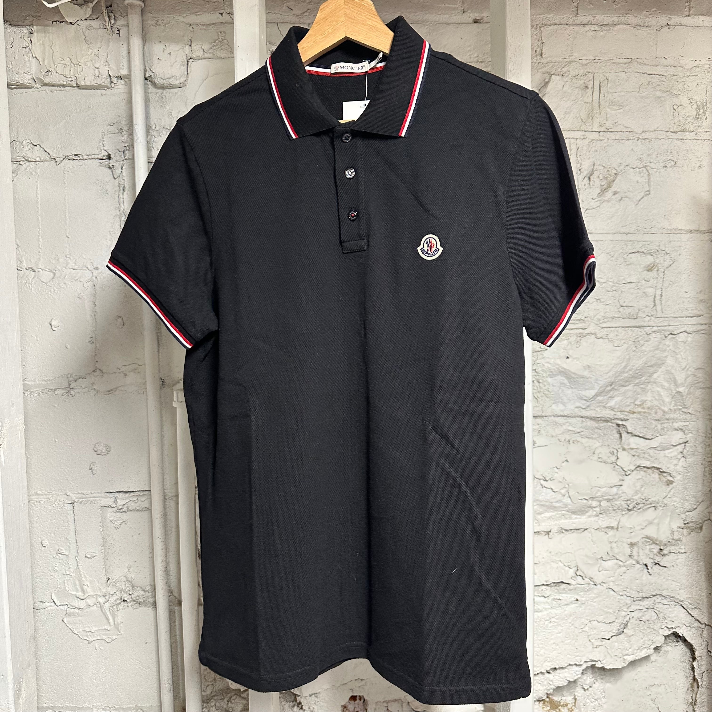 Moncler Small Logo Black Polo Shirt Sz M
