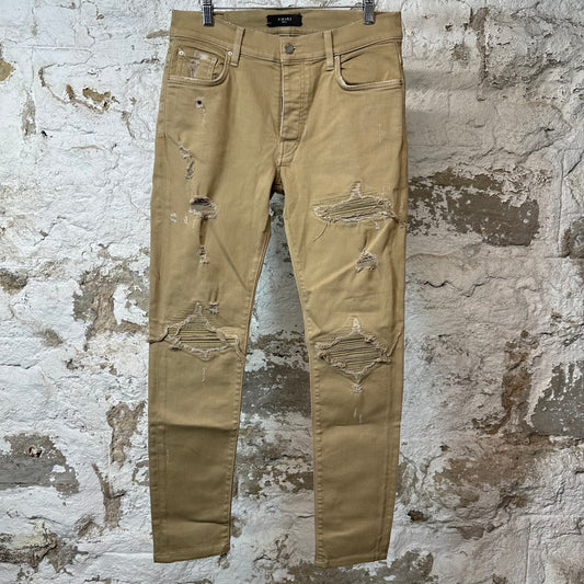 Amiri MX1 Tan Leather Tan Denim Jeans Sz 31