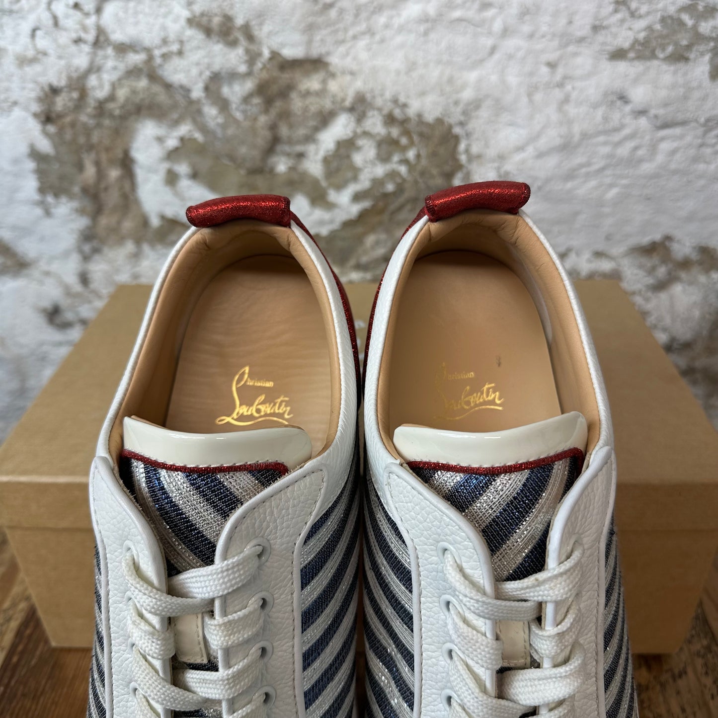 Christian Louboutin Blue Silver Stripe White Sneaker Sz 13 (46)