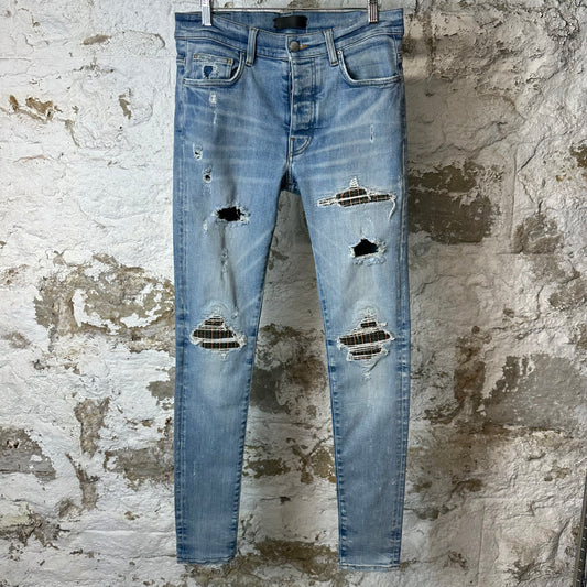 Amiri MX1 Grey Orange Plaid Blue Denim Jeans Sz 30