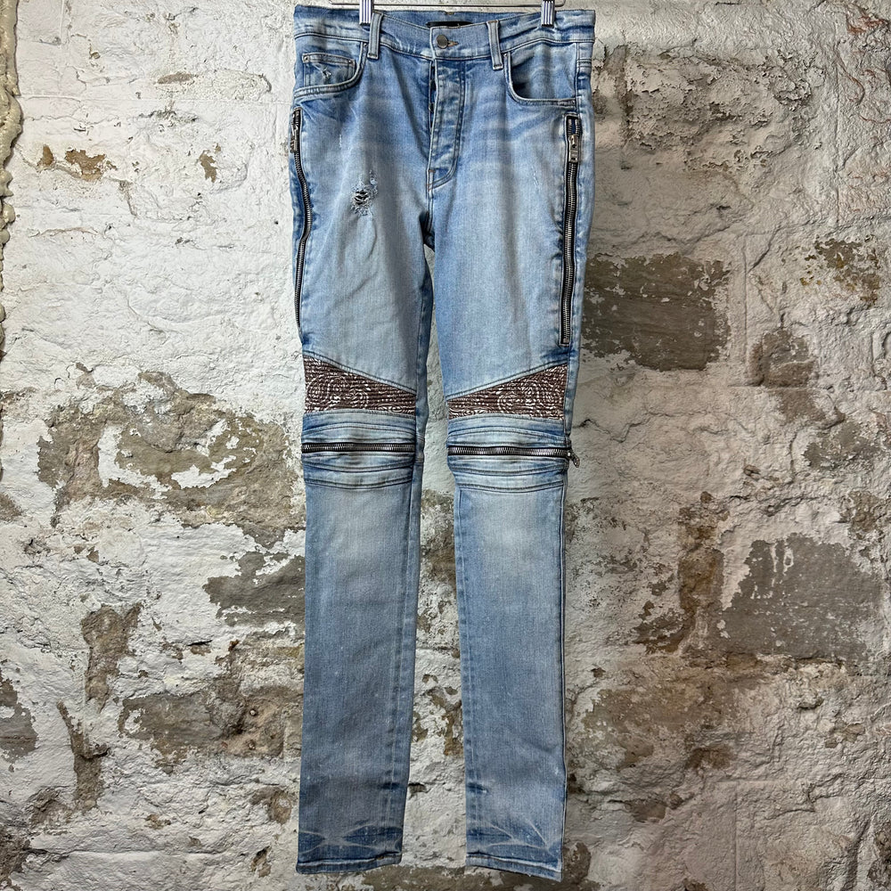 Amiri MX2 Brown Paisley Blue Denim Jeans Sz 32