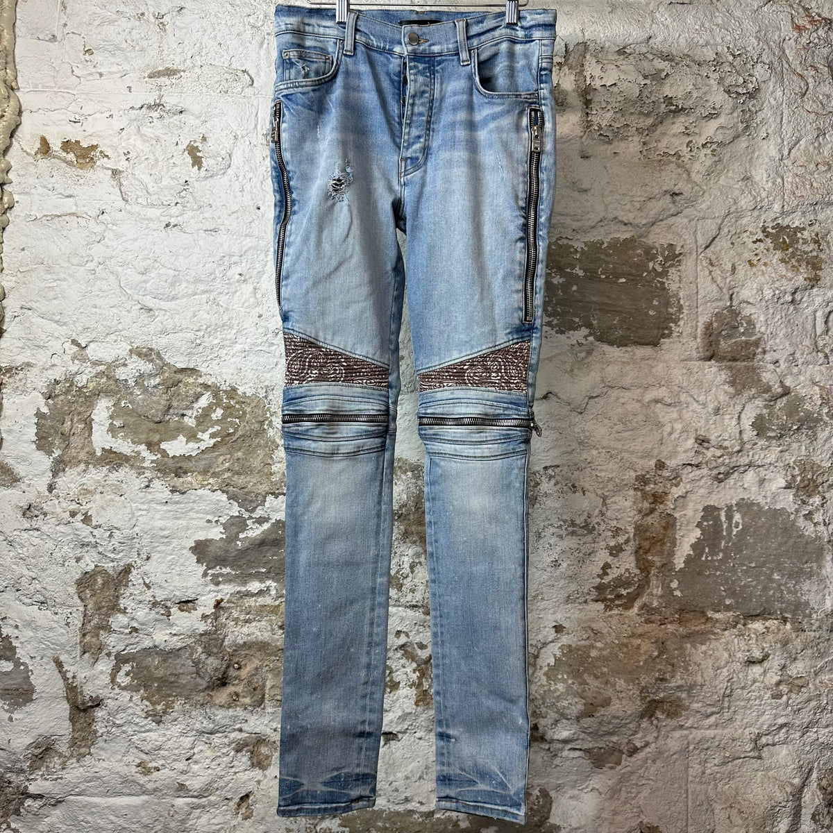 Amiri MX2 Brown Paisley Blue Denim Jeans Sz 32