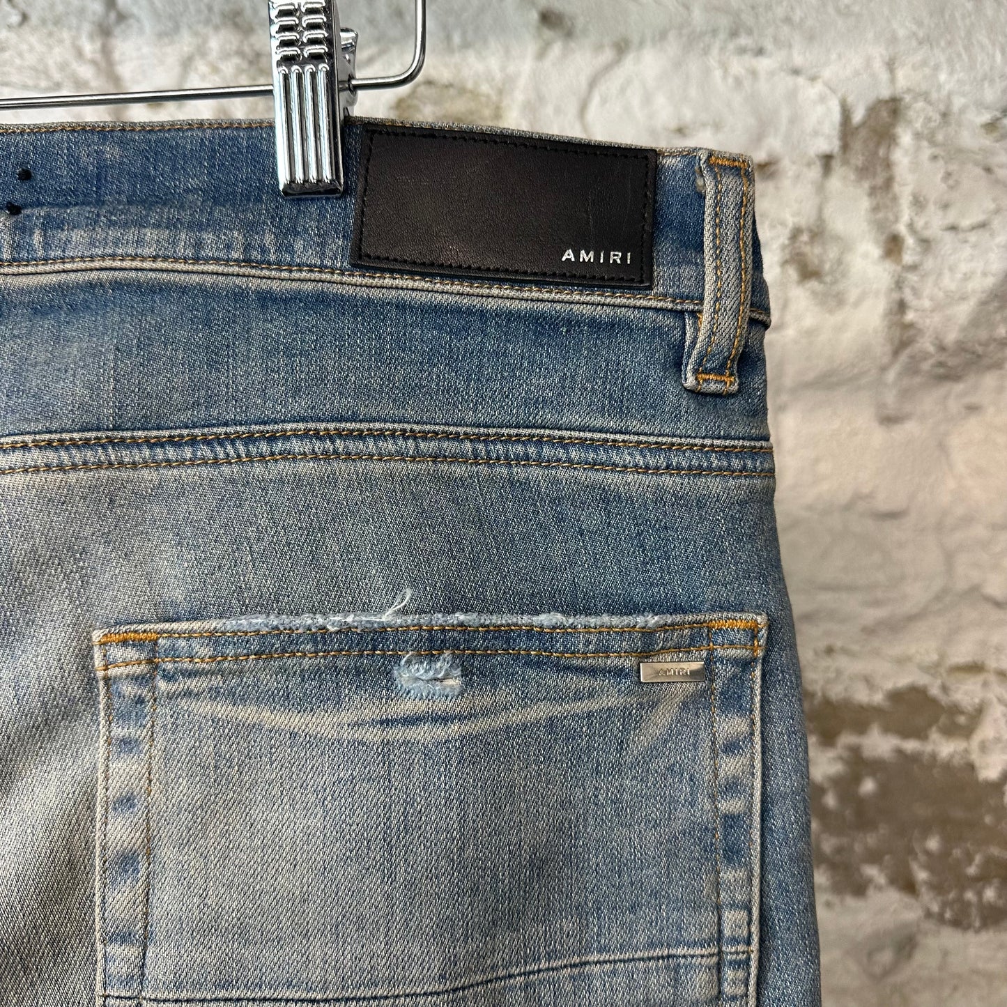 Amiri MX1 Gray Orange Plaid Blue Denim Jeans Sz 36 DS