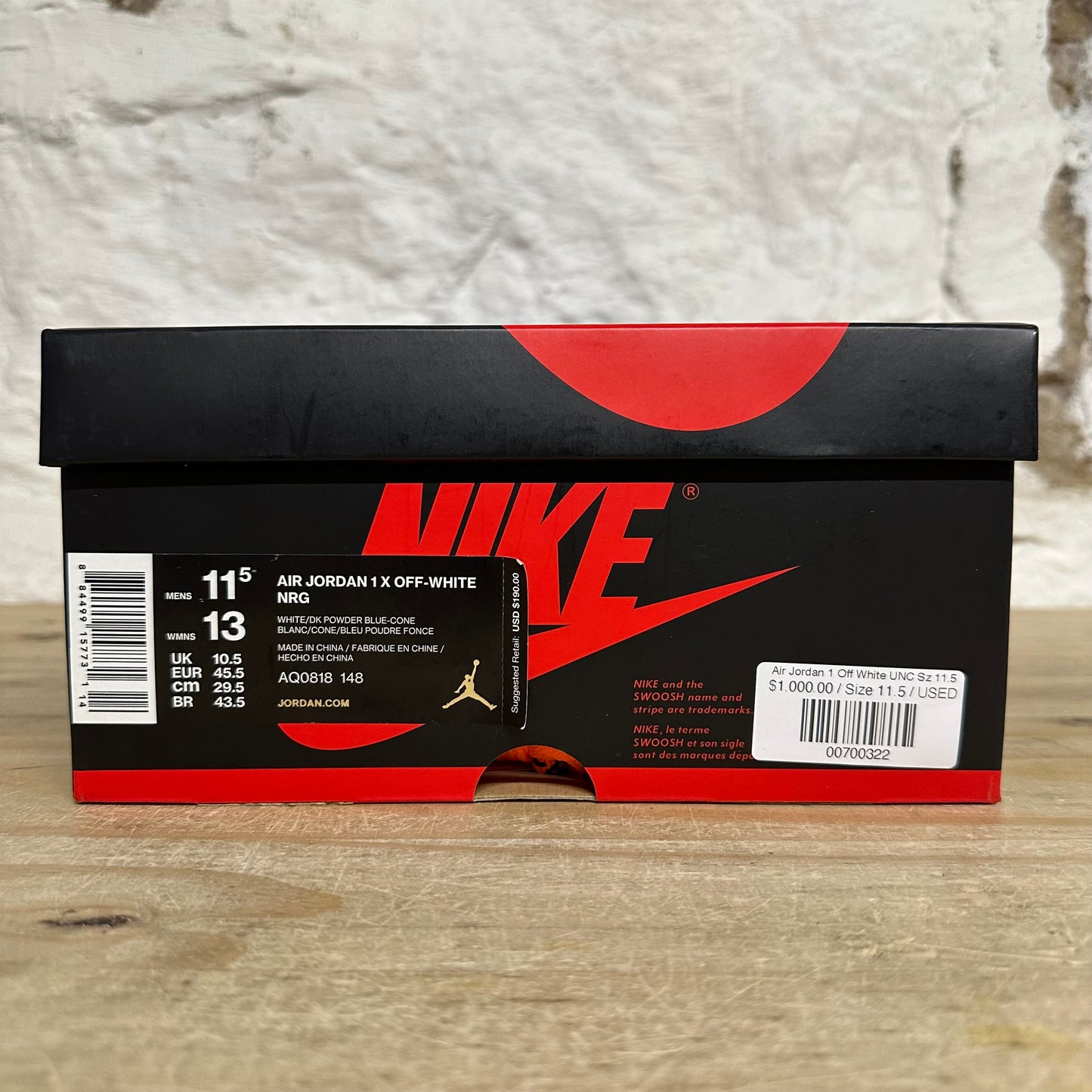 Air Jordan 1 High Off-White University Blue Sz 11.5