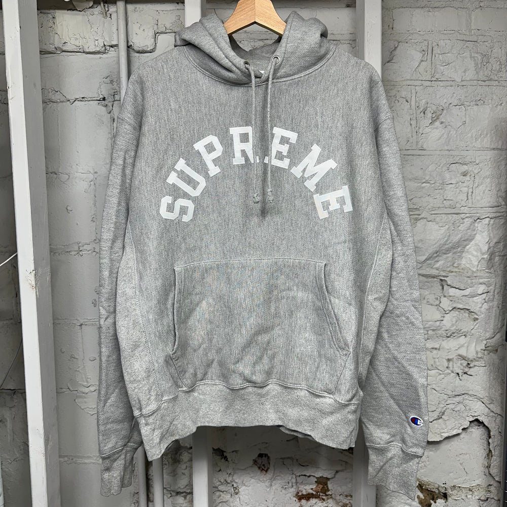 Supreme Champion White Script Grey Hoodie Sz M
