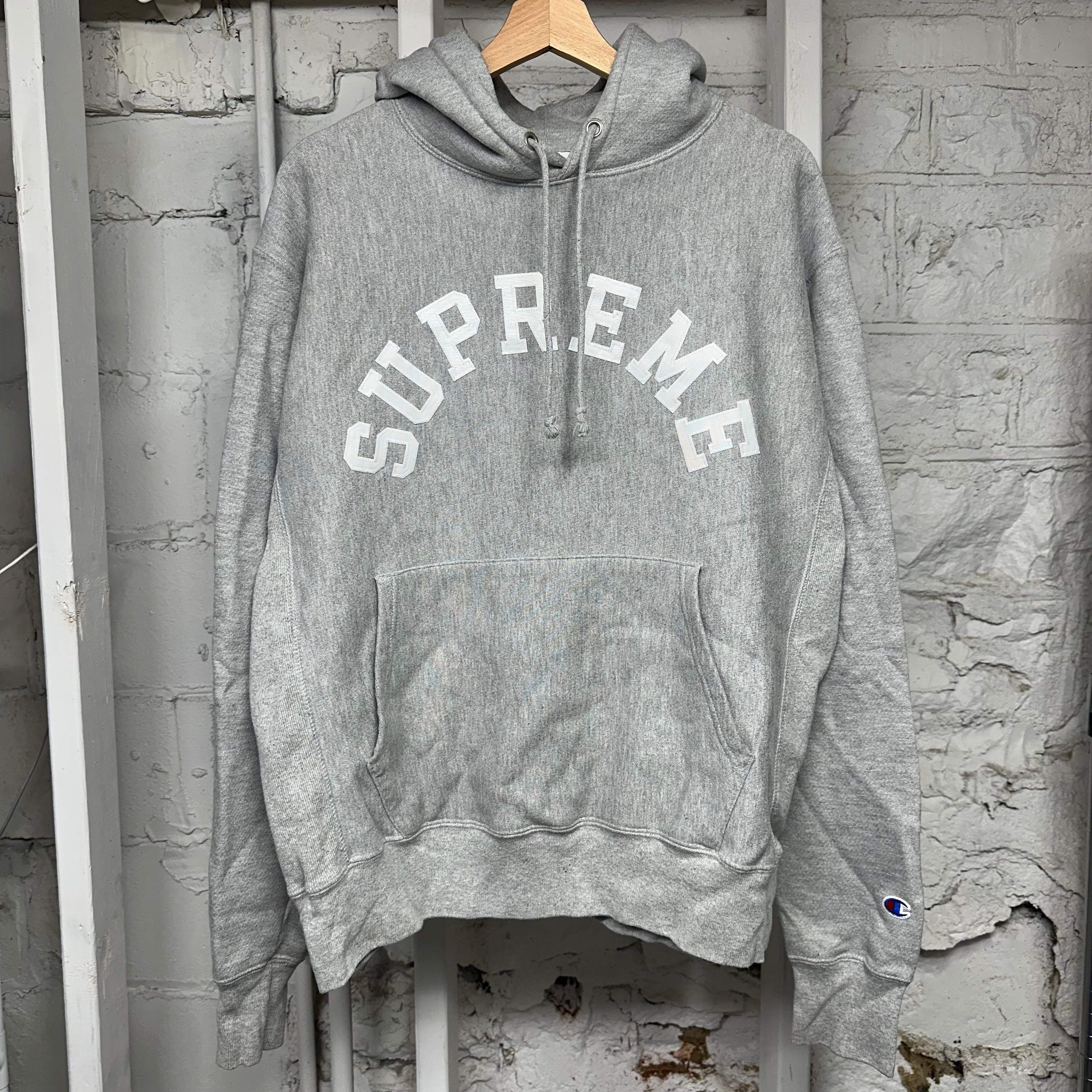 Supreme Champion White Script Grey Hoodie Sz M