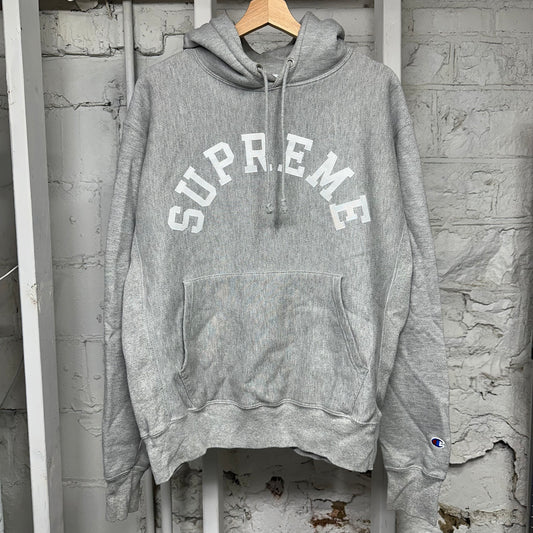 Supreme Champion White Script Grey Hoodie Sz M