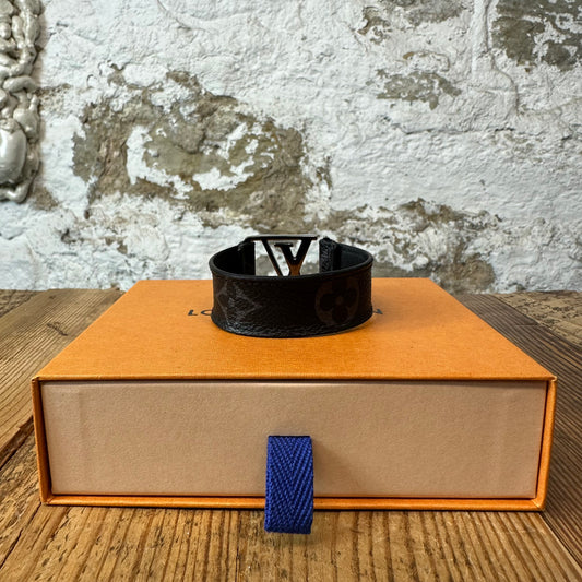 Louis Vuitton Graphite Hockenheim Bracelet Sz 19 W/ Box