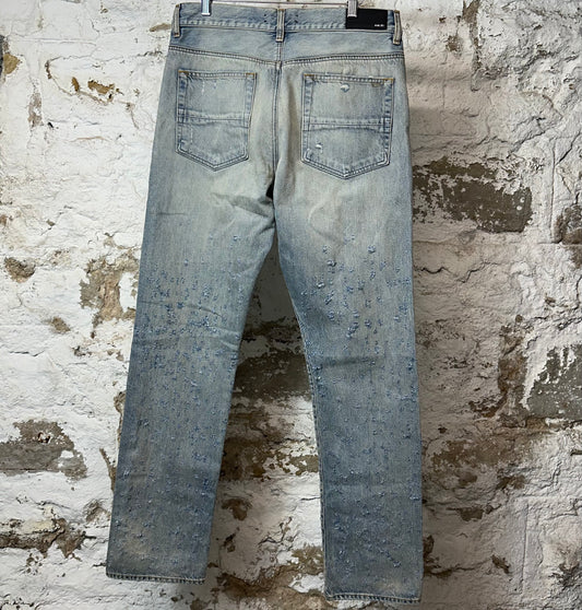 Amiri Knee Rip Shotgun Baggy Lightwash Blue Denim Jeans Sz 32