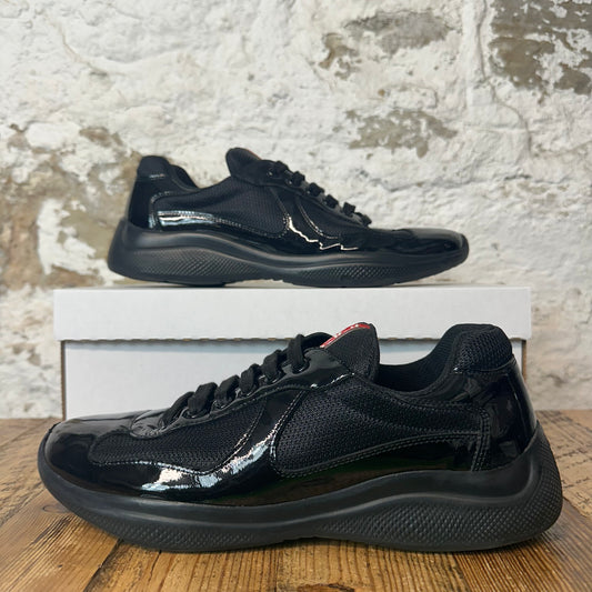 Prada Americas Cup Triple Black Patent Sneaker Sz 8.5