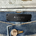 Amiri MX1 Black Leather Dirty Blue Denim Jeans Sz 34