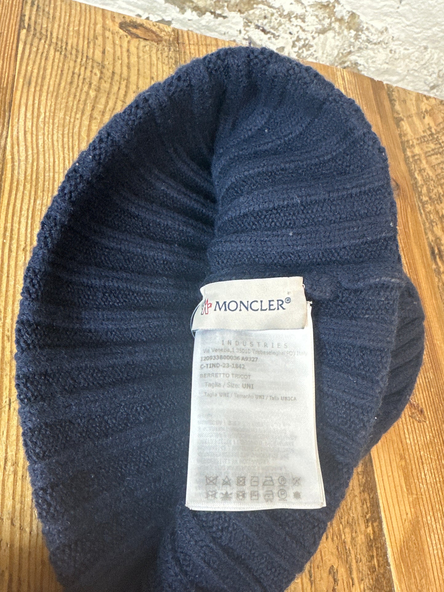 Moncler Small Logo Navy Knit Beanie