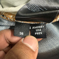 Amiri Black Leather Stagger Blue Denim Jeans Sz 36