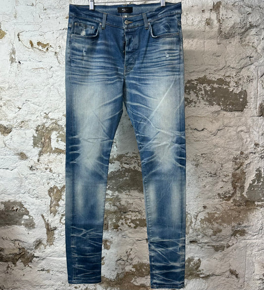 Amiri Plain Blue Honeycomb Denim Jeans Sz 36