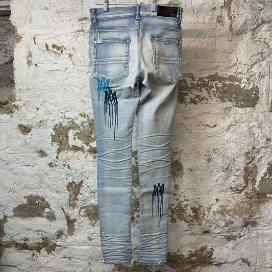 Amiri AM Paint Drip Blue Denim Jeans
