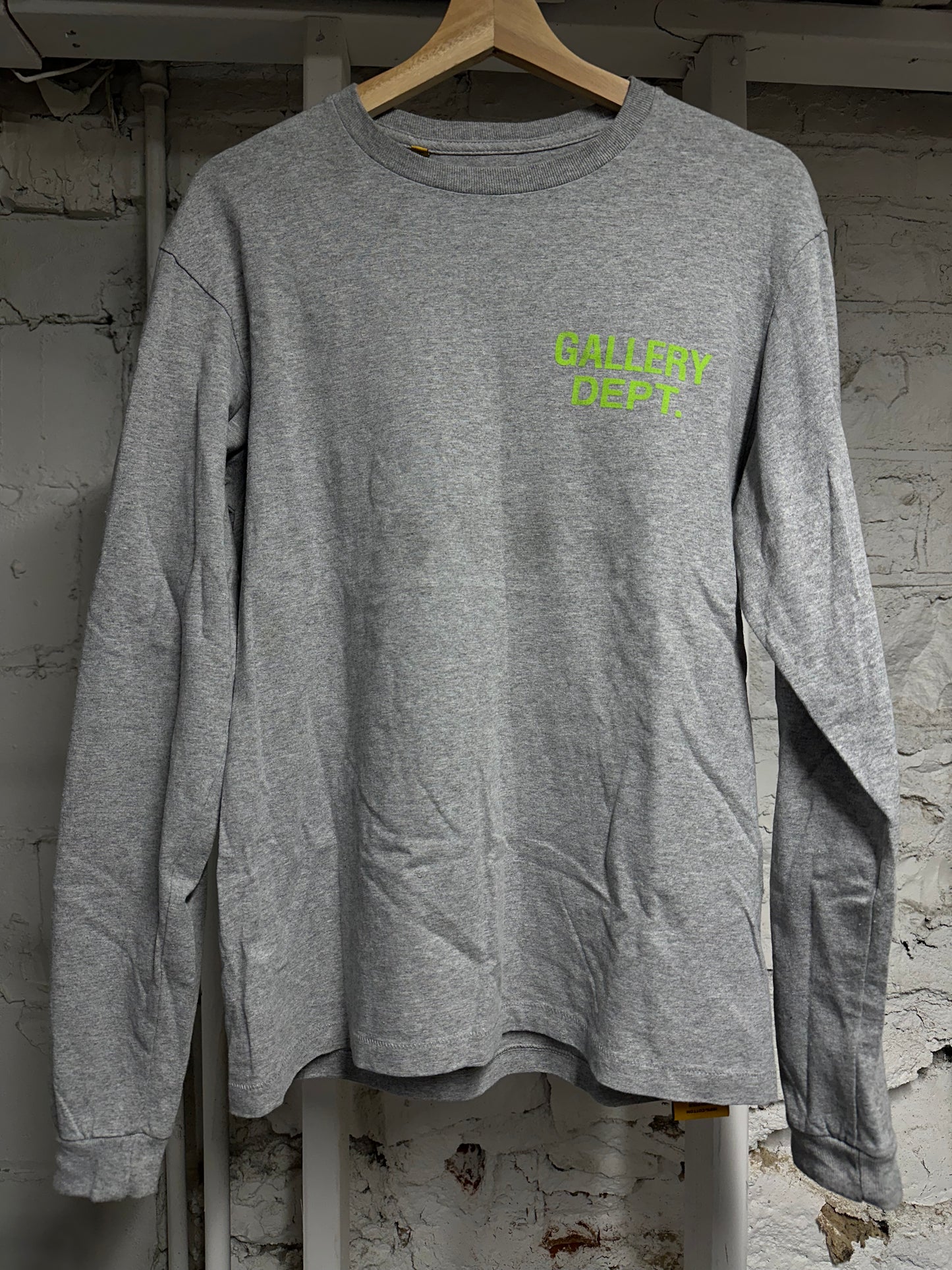 Gallery Dept Green Logo Grey L/S T-Shirt Sz S